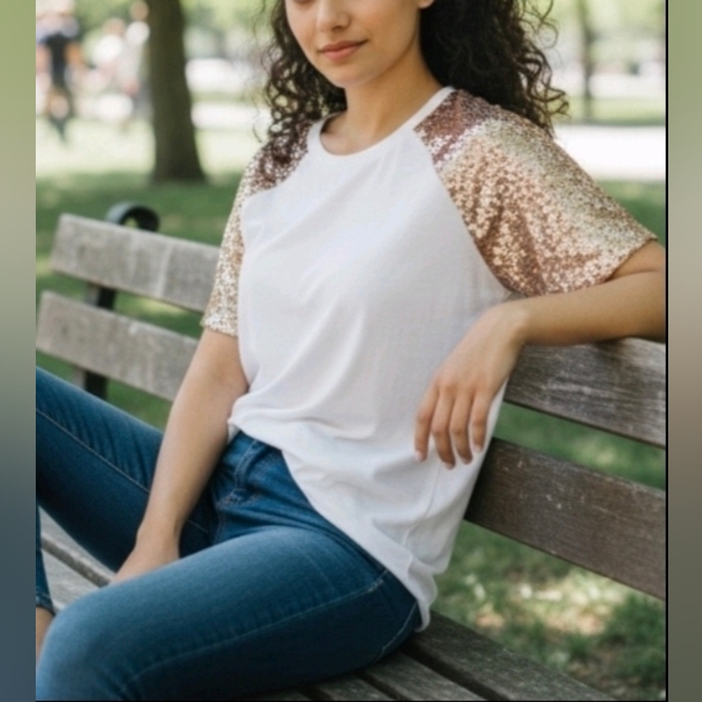 Sparkling Sequin Sleeve Women's Top Small